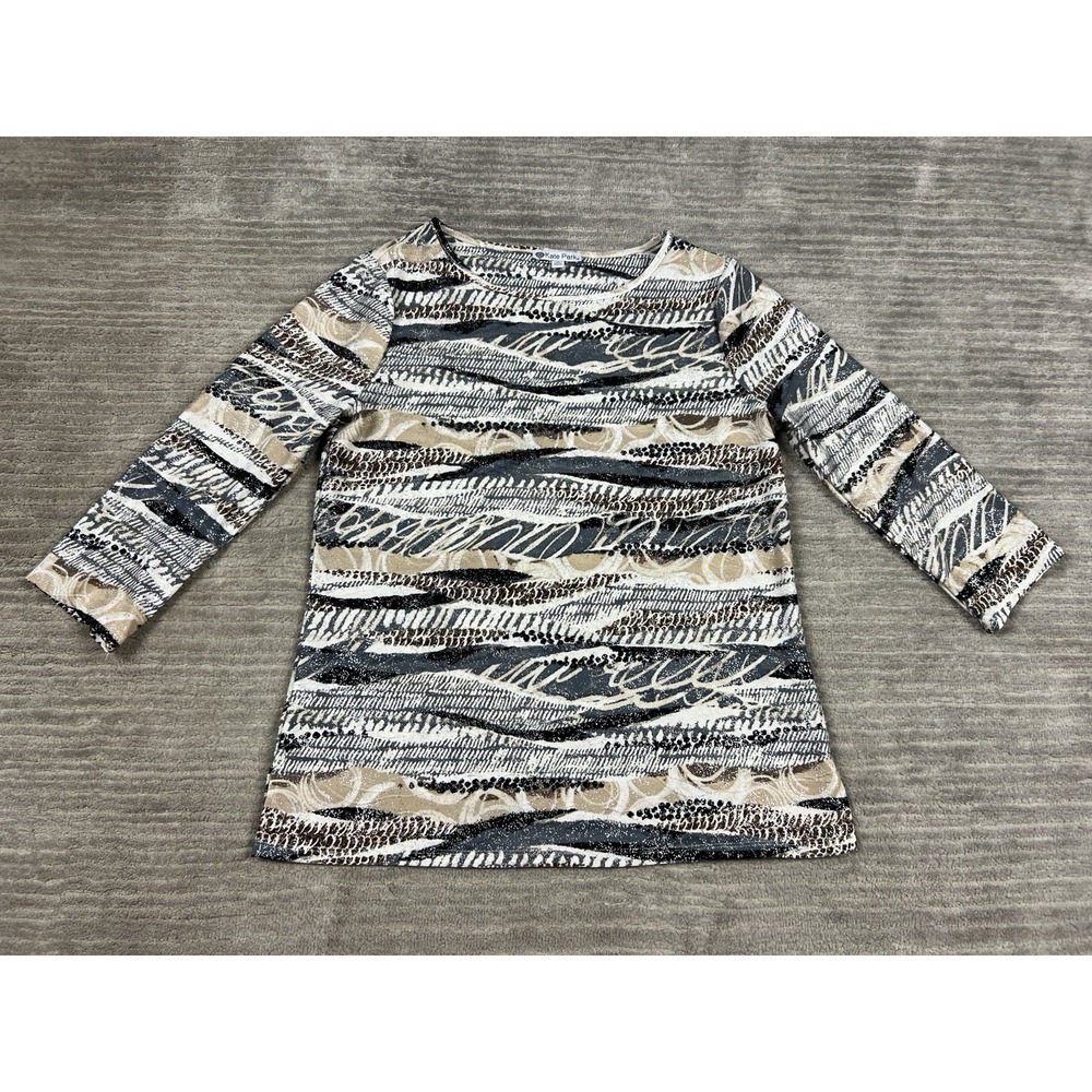 Kate Park Top Womens Small Multicolor Metallic Polyester Blend 3/4 Sleeve Casual